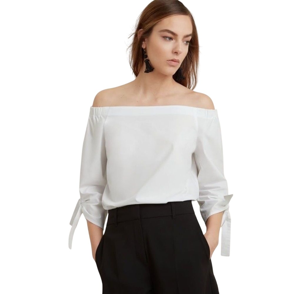 Aritzia Babaton Malik Blouse Top Shirt Off Shoulder Tie Sleeve White‎ XS